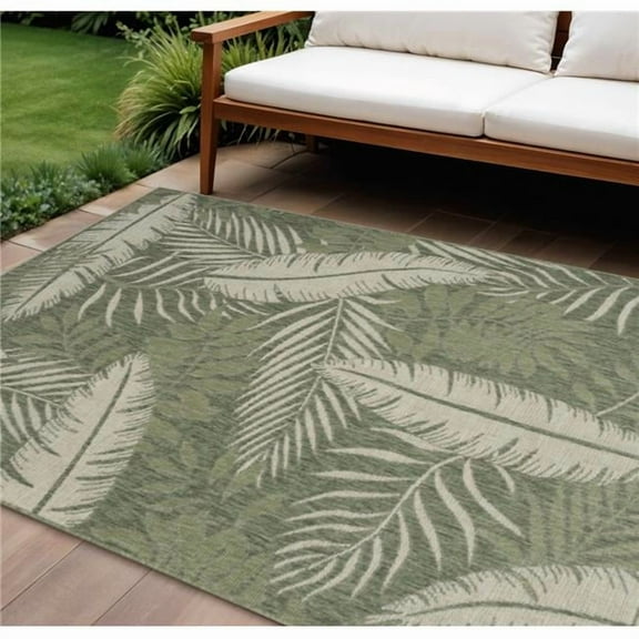 HomeRoots 550237 8 x 10 ft. Ivory & Green Palm Leaf Indoor & Outdoor Rectangle Area Rug