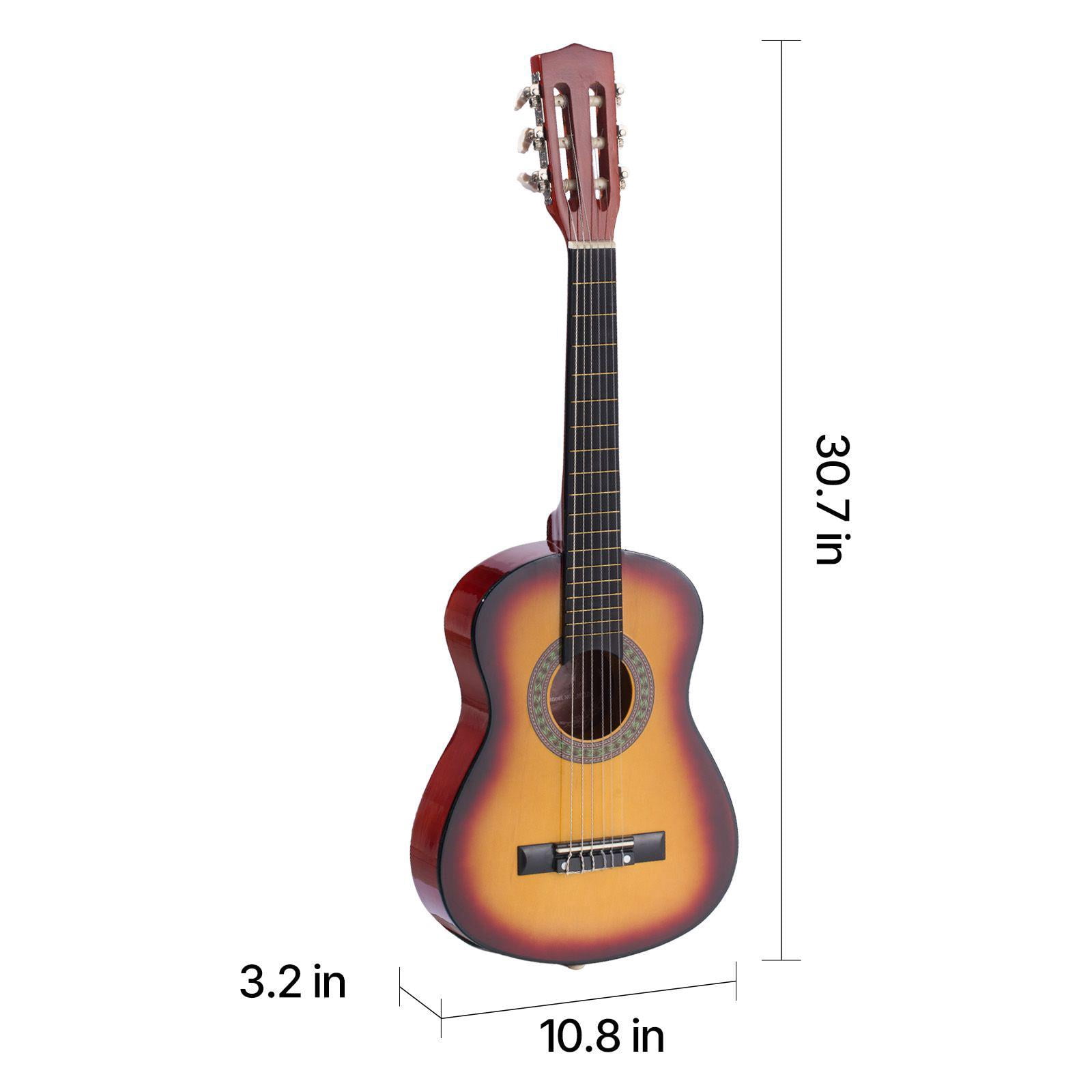 30 Inch Basswood Classical Guitar Starter Kit with Nylon Strings Gig Bag Strap Tuner Extra Strings Pick Capo Sunburst for Beginners Kids Girls Boys Students