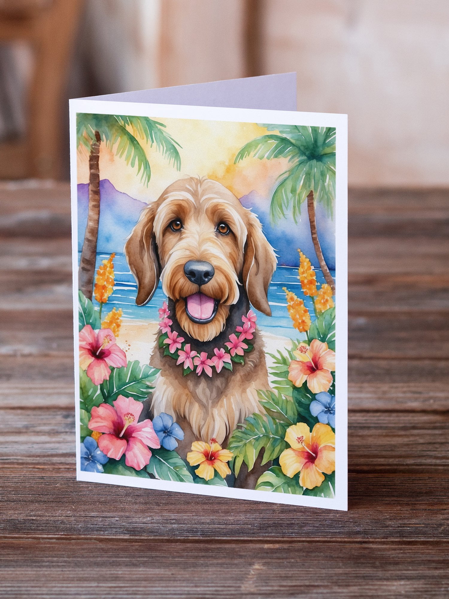 Otterhound Luau Greeting Cards Pack of 8 7 in x 5 in