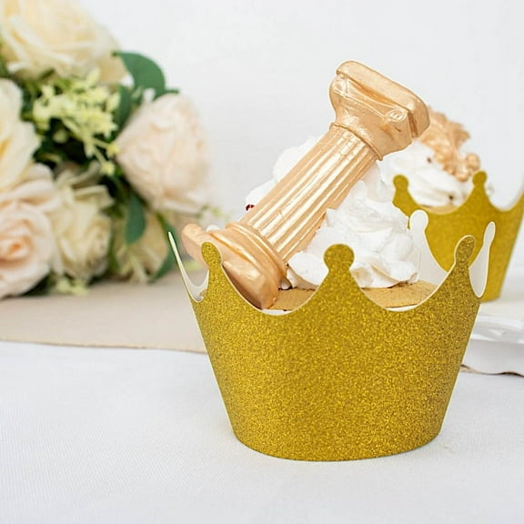 BalsaCircle 25 Gold Paper Cupcake Wrappers Glittered Crown Muffin Liners Party Events Decorations Supplies
