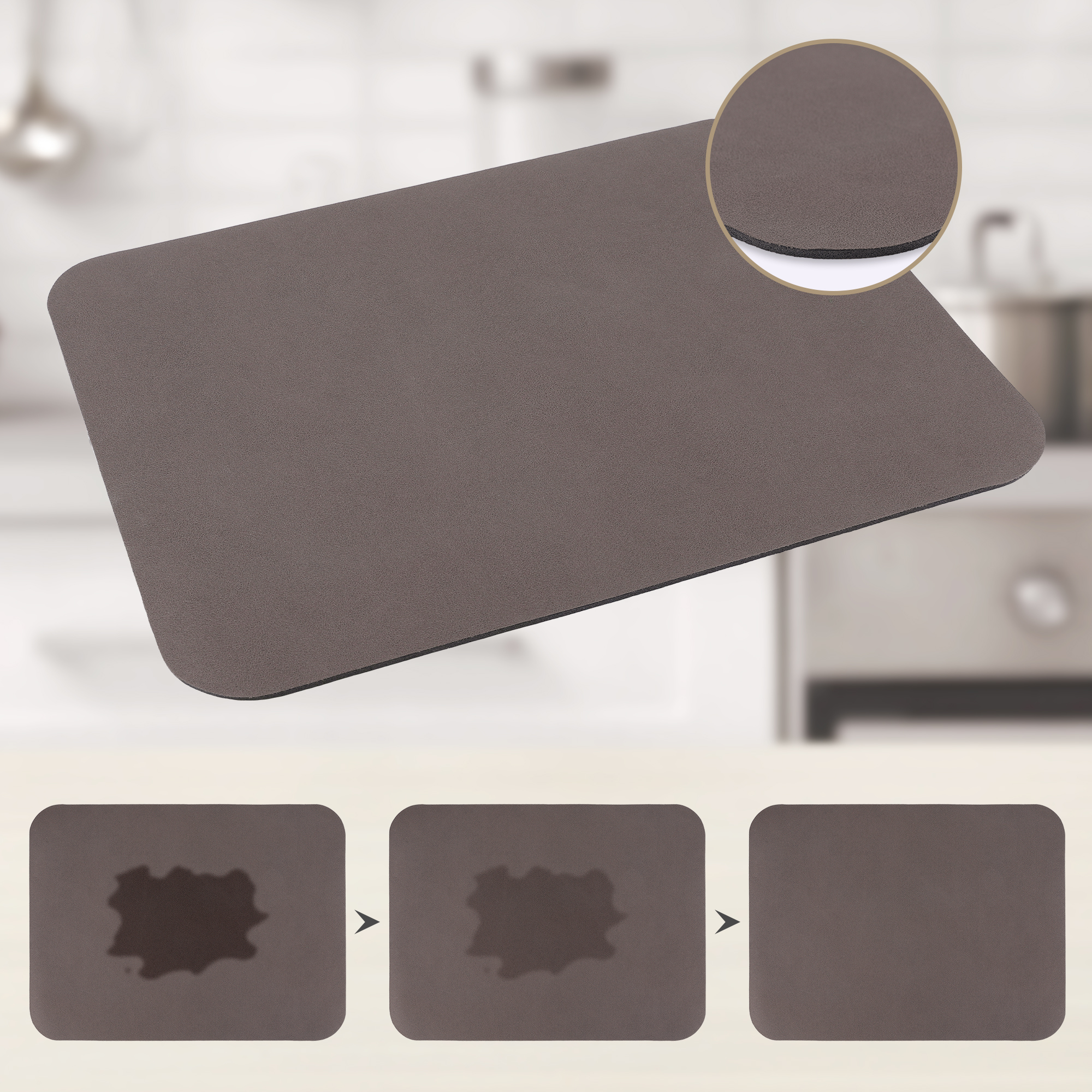 Unique Bargains Diatomaceous Stone Dish Countertop Drying Mat Brown 15.7*11.8 inch