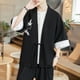 thumbnail image 4 of Cárdigan tipo kimono de moda japonesa para hombre, chaqueta de talla grande Yukata, informal, de lino y algodón, con siete mangas, ligero, negro, 2xl ER, 4 of 5