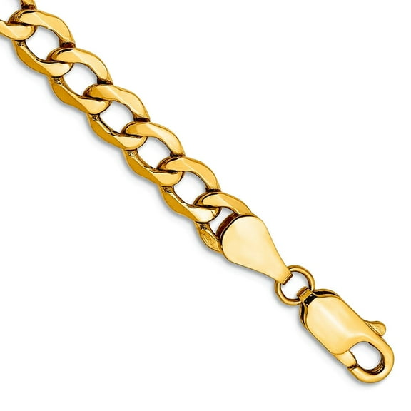 10k Yellow Gold Polished Lightweight Lobster Claw Closure 5.25mm Semi-Solid Curb Link Chain Bracelet 7 Inch Link Bracele