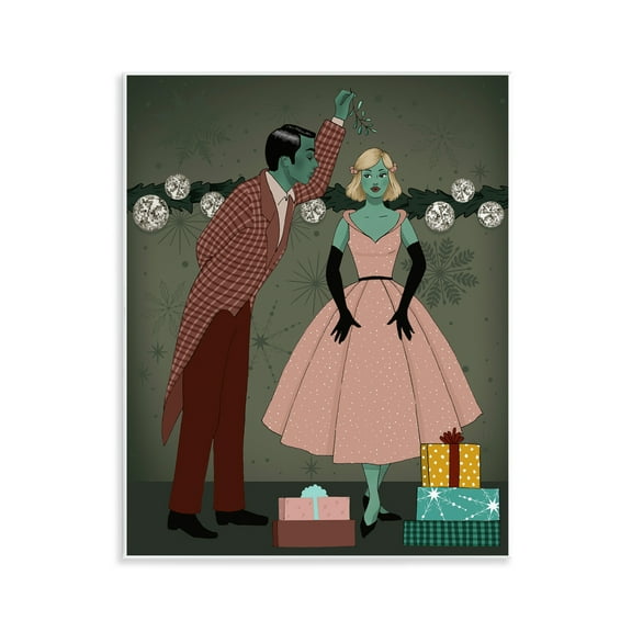 Stupell Industries Romantic Christmas Kiss Holiday Painting Unframed Art Print Wall Art, 11 x 14