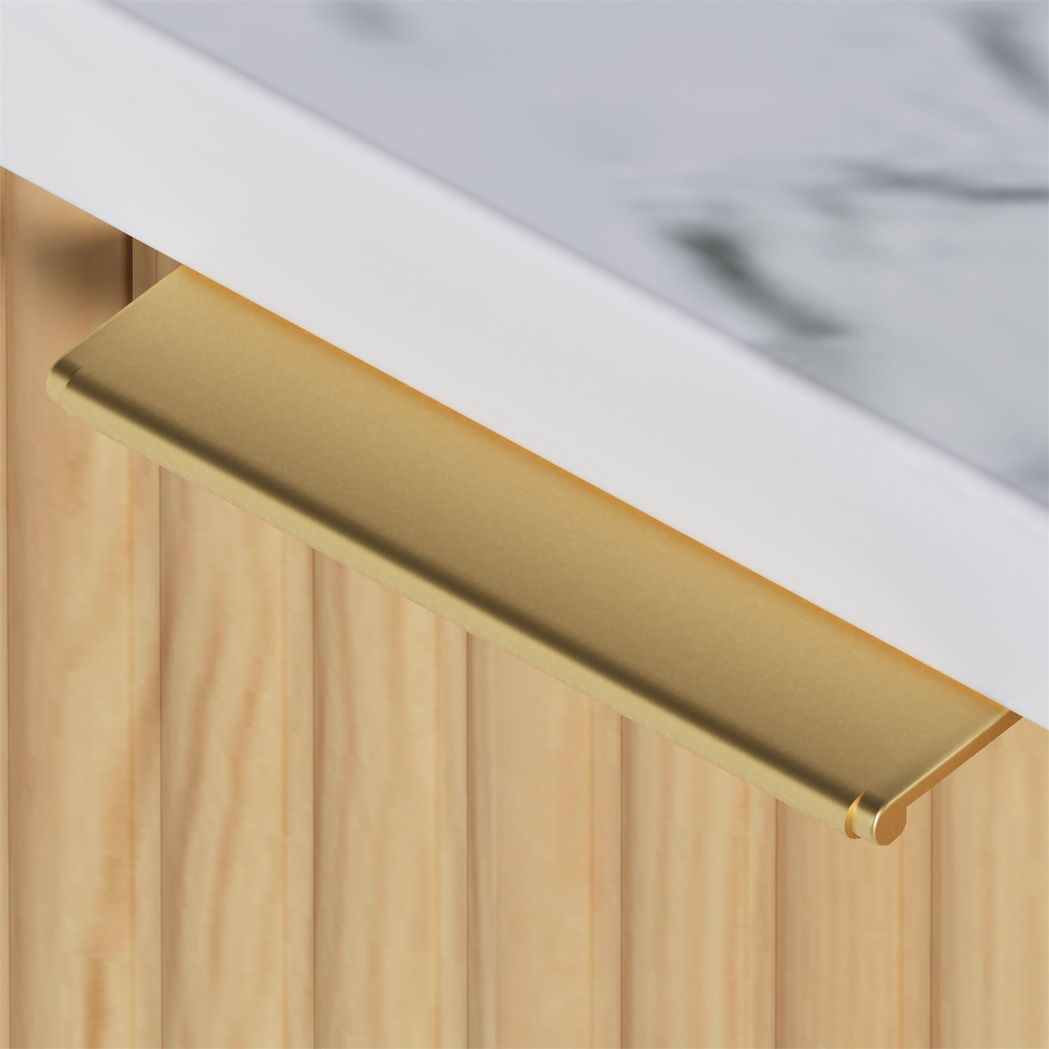 Hommoo Set of 2 Modern Fluted Nightstands with Faux Marble Top, Gold-Tone Handles & Drawer + Open Shelf Storage, Bedside Tables for Bedroom, Dorm & Living Room, Natural