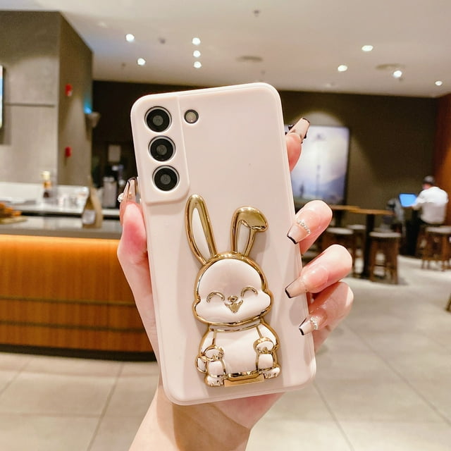 Elevate Your Phone with a Cute Rabbit Stand & Soft Silicone TPU Phone Holder: Protective Case for Samsung Galaxy S23/S22/S21/Plus/Ultra/FE