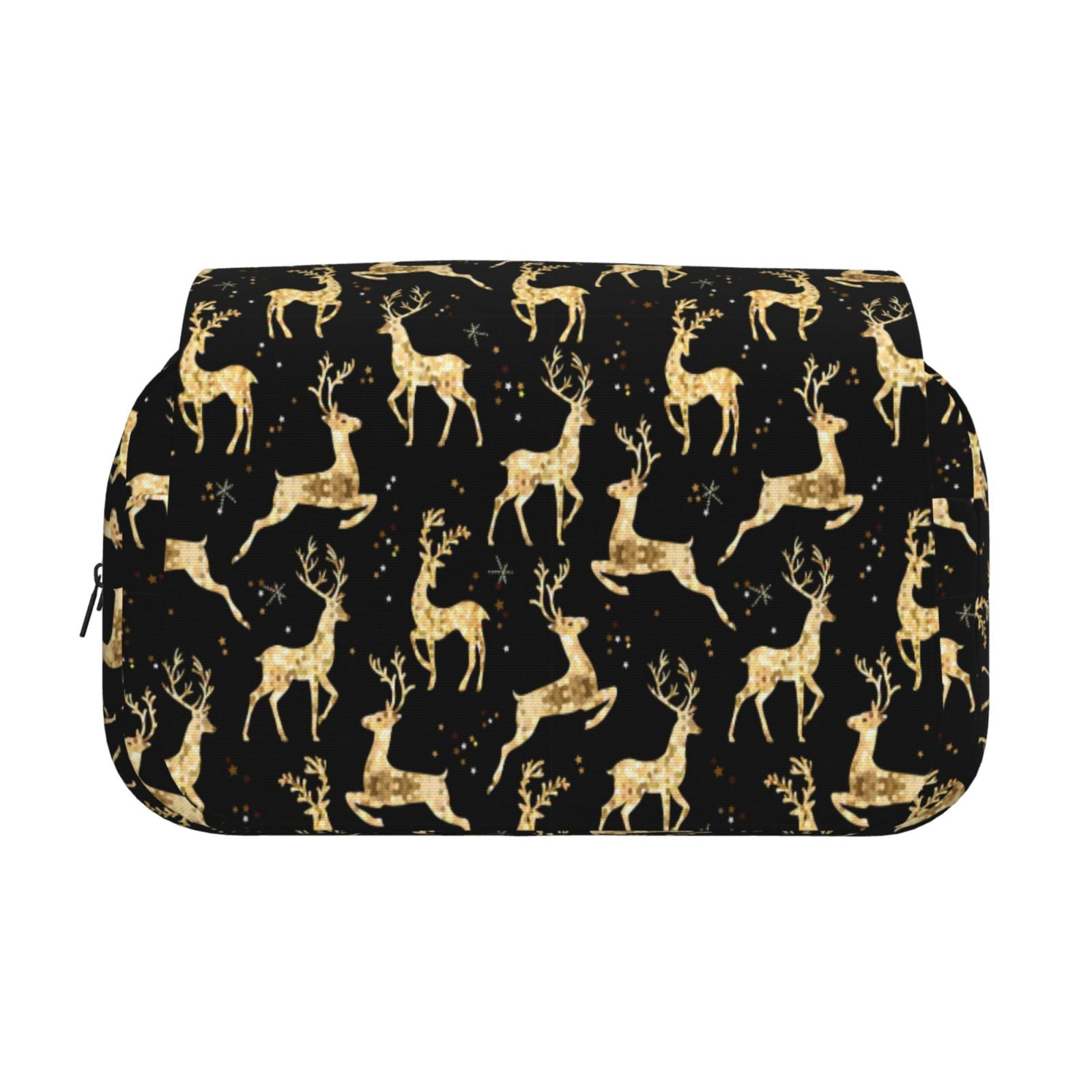 Rateoe Christmas Gold Deers Pattern Double Clamshell Pen Case, Storage Organizer with Two Zipper Compartments– Holds Up to 50 Pencils & Pens