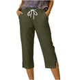 thumbnail image 6 of BUIGTTKLOP Capri Pants for Women Drawstring High Waisted Cropped Lounge Pants Side Button Summer Beach Capris, 6 of 6