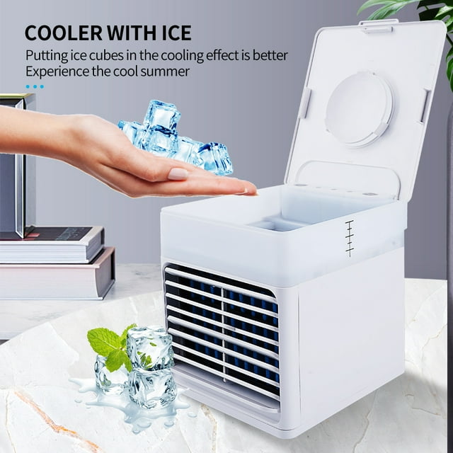Mini Air Cooler Portable Evaporative Cooler Fan, 3 Speeds USB Powered Desk Cooler for Personal Space Cooling, w/2000mAh Rechargeable Battery, Small Misting Cooler for Desk Office Picnic Camping