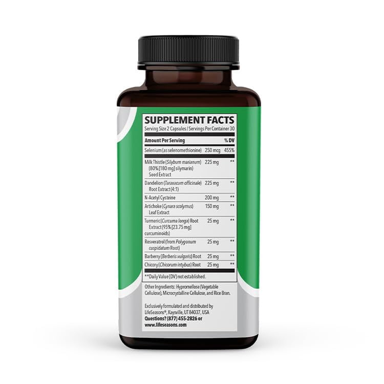 LifeSeasons Puri-T - Liver Cleanse & Detox Support Supplement - Resveratrol, N-Acetyl Cysteine, Milk Thistle, Artichoke & Turmeric - Supports Tissue Regeneration & Healthy Bile Flow - 60 Capsules