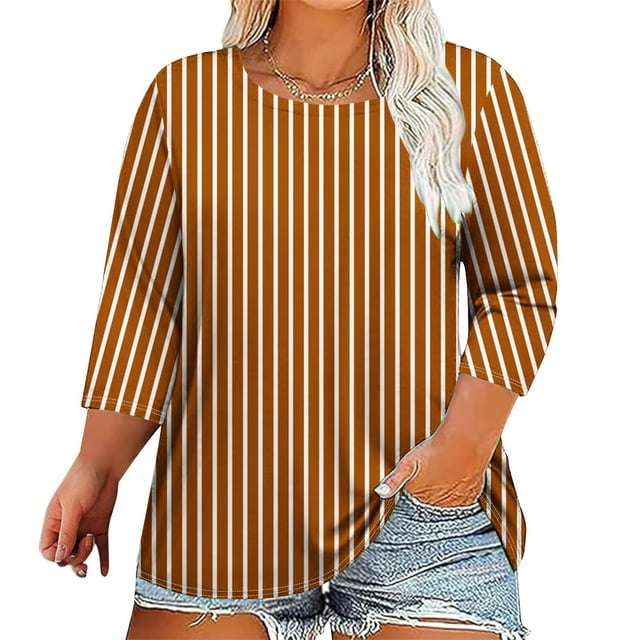 Jienlioq Hauts pour Femmes T-Shirt Imprimé à Col Rond à Manches Trois Quarts 3/4 pour Femmes Grande Taille Haut Ample