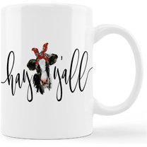 Funny Floral Cow Mug Cup,Hay Y''all Sign Ceramic Mug-11oz Coffee Milk Tea Mug Cup,Gifts For Cow Lovers Farm Girls Women Men Teen Girls