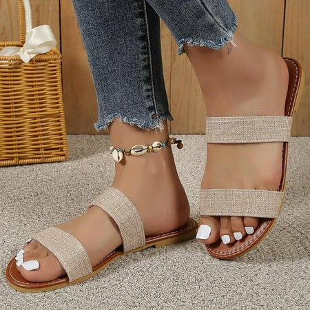 

Fanxing Womens 15 Under Ladies Sandals Glitter Flats Sandals Dressy 2023 Casual Summer Glitter Ankle Stra Sandal Shoes Beige 7.5