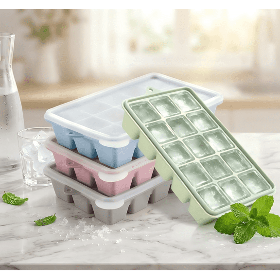 Wuxiuli ModernHome Silicone Ice Cube Trays for Freezer with Lid  4 Pack, 7.87''x 4.72''x1.54''
