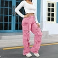 thumbnail image 3 of Women's High Waist Baggy Jeans Flap Pocket Cargo Pants Loose Denim Pants Streetwear, 3 of 5