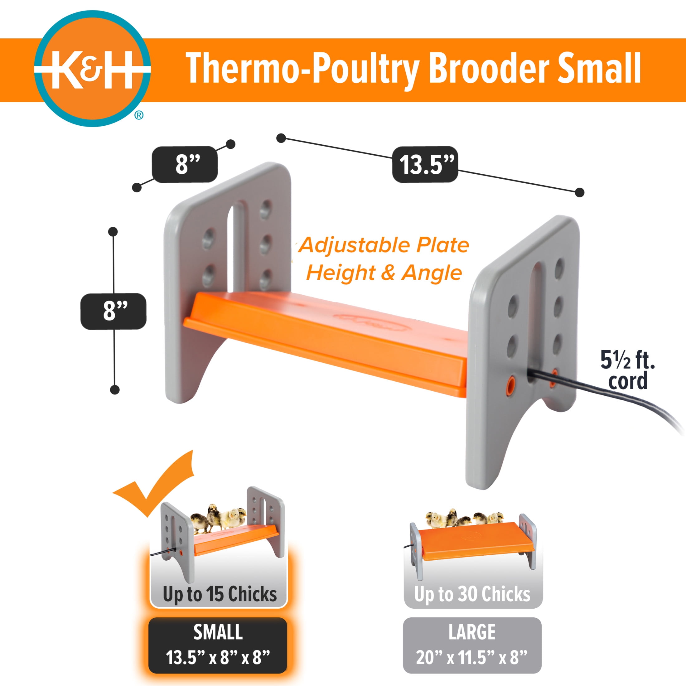 K&H Pet Products Thermo-Poultry Brooder Gray/Orange Small 13.5 X 8 X 8 Inches