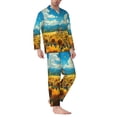 thumbnail image 2 of Salouo Field Bicycle Young Sunflower Print Button-Front Long Sleeve Pajama Set for Men, Soft 2Pjs Men's Long Sleeve Sleepwear-Large, 2 of 7