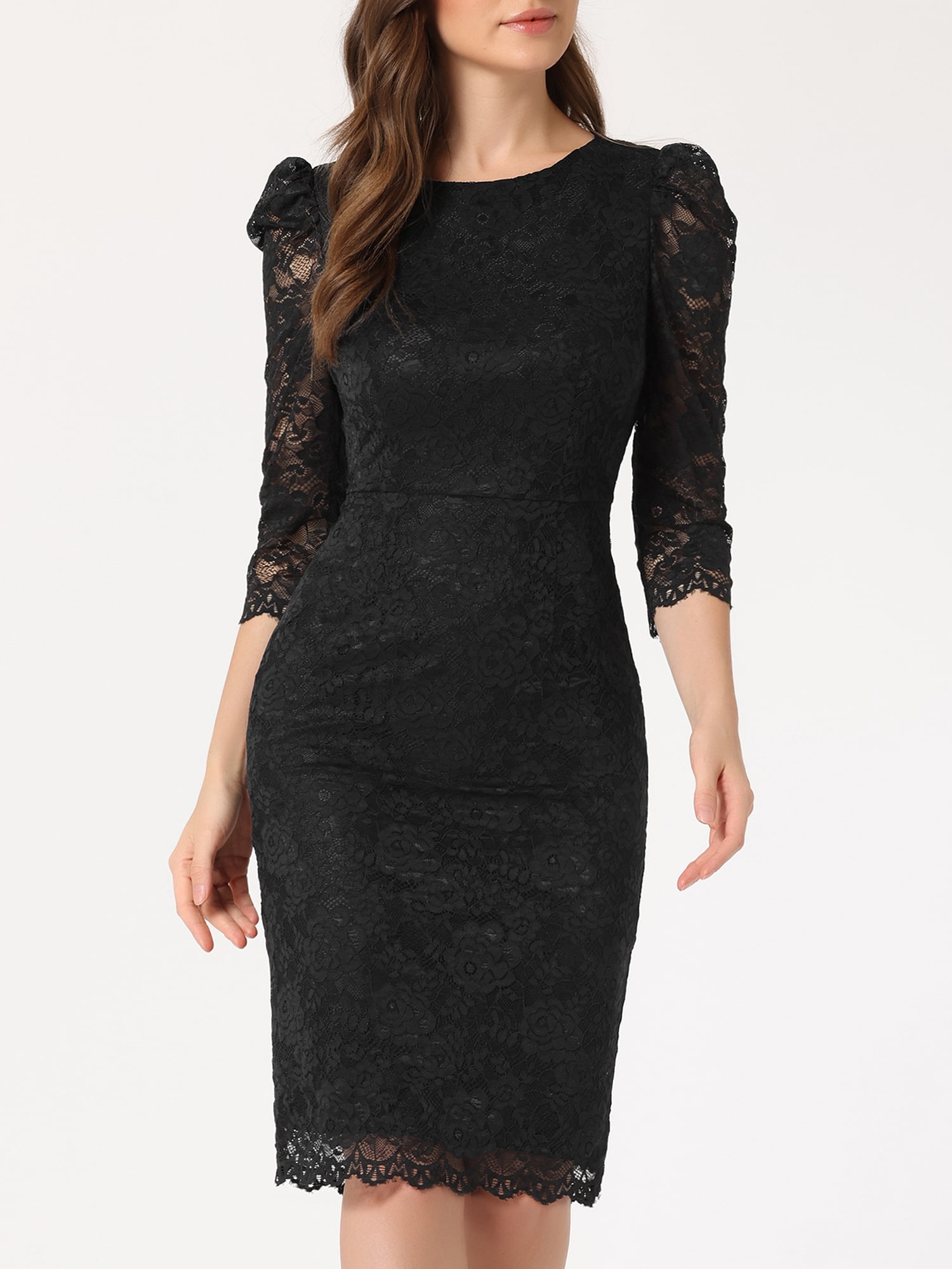 DARING DIVA Women's Elegant Lace 3/4 Sleeves Cocktail Dress 3XL Black