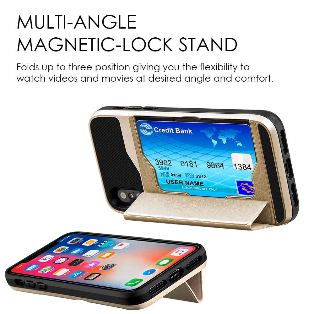 SUMACLIFE Protective Hybrid Wallet Case for Apple iPhone X (Exact Perfect Fit)