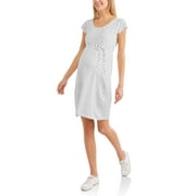 Maternity Short Sleeve Scoop Neck Polka Dot Dress with Drawstring Waist-- Available In Plus Sizes