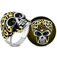 thumbnail image 2 of Stainless Steel Two-Tone Black CZ Large Statement Cocktail Mens Skull Ring, 2 of 2