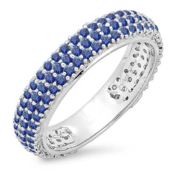 Dazzlingrock Collection 10K Round Blue Sapphire Ladies Pave Set Anniversary Wedding Eternity Ring Band, White Gold