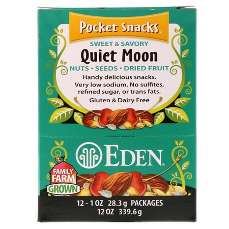 Eden Foods  Pocket Snacks  Quiet Moon  Nuts  Seeds  Dried Fruit  12 Packages  1 oz  28 3 g 