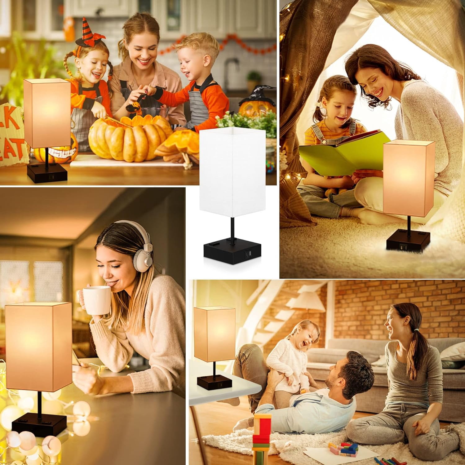 Sailstar Upgraded Bedside Lamp with USB C+A Charging Ports & 2AC Outlets, White Table Lamps for Bedroom, 3 Way Dimmable Touch Lamp, Small Space Nightstand Lamp for End Table, Bulb Included