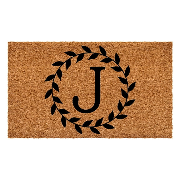 Laurel Wreath Doormat, 17" x 29" (Letter J)