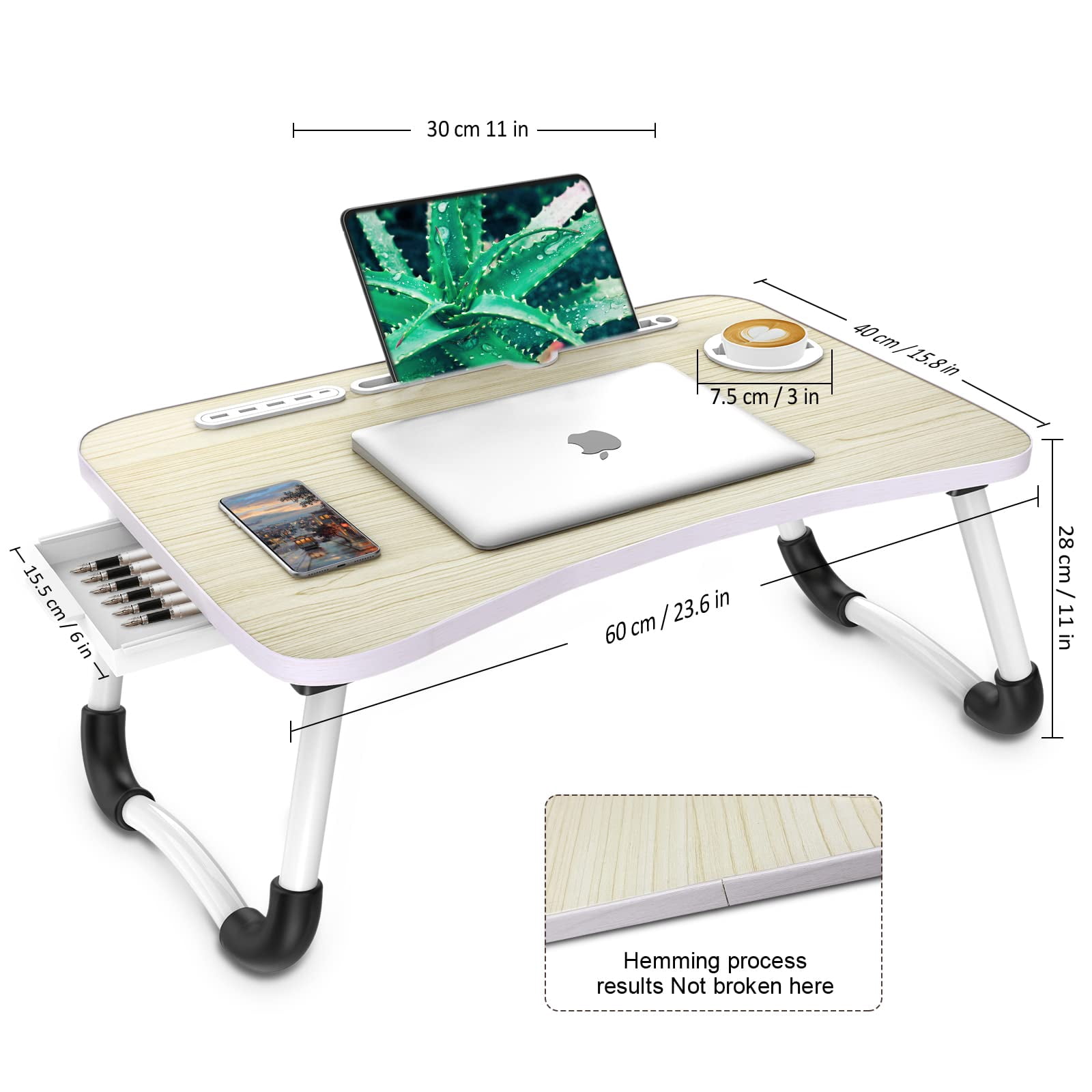Laptop Lap Desk  Foldable Table Tray With 4 Usb Ports Storage Drawer And Cup Holder Bed Notebook Stand Laptray Portable Standing For Couch Floor