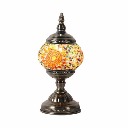 Turkish Lamp, Mosaic Table Lamp, Antique Moroccan Decorative Glass Bohemian Vintage Lamp Shade, Small Desk Tiffany Bedside Stained Glass Lamp with US Plug and E12 Socket