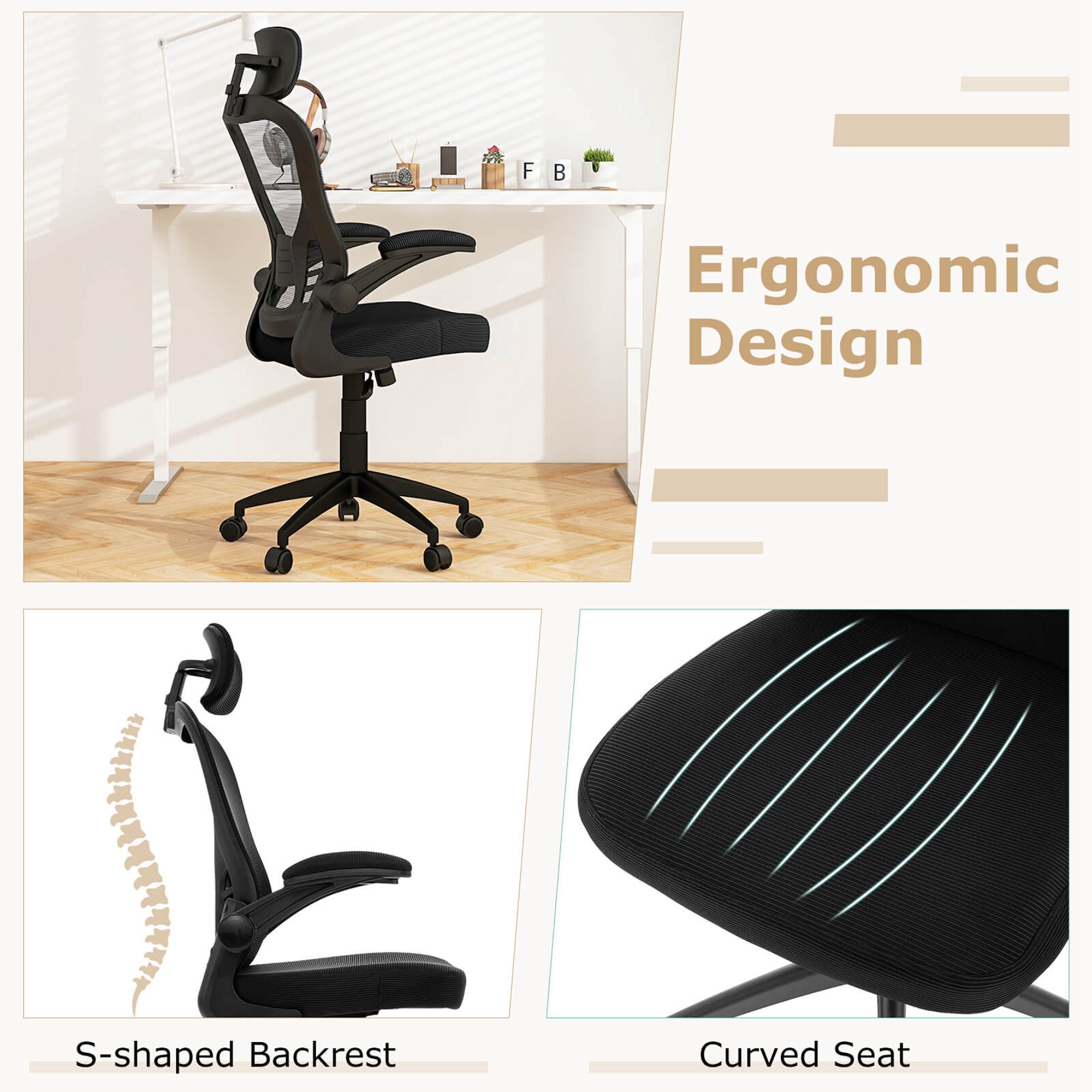 Costway Ergonomic Mesh Office Chair Executive Chair with Adjustable Height Black