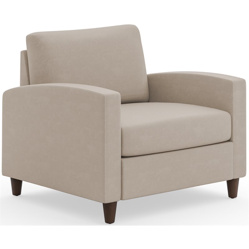 tan fabric armchair