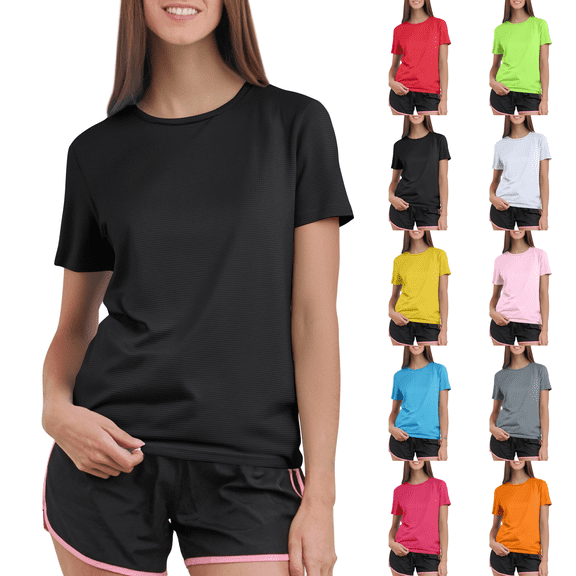 Women's Workout Tops Short Sleeve Shirts Quick Dry Athletic Sun Protection Rash Guard for Women Black XL