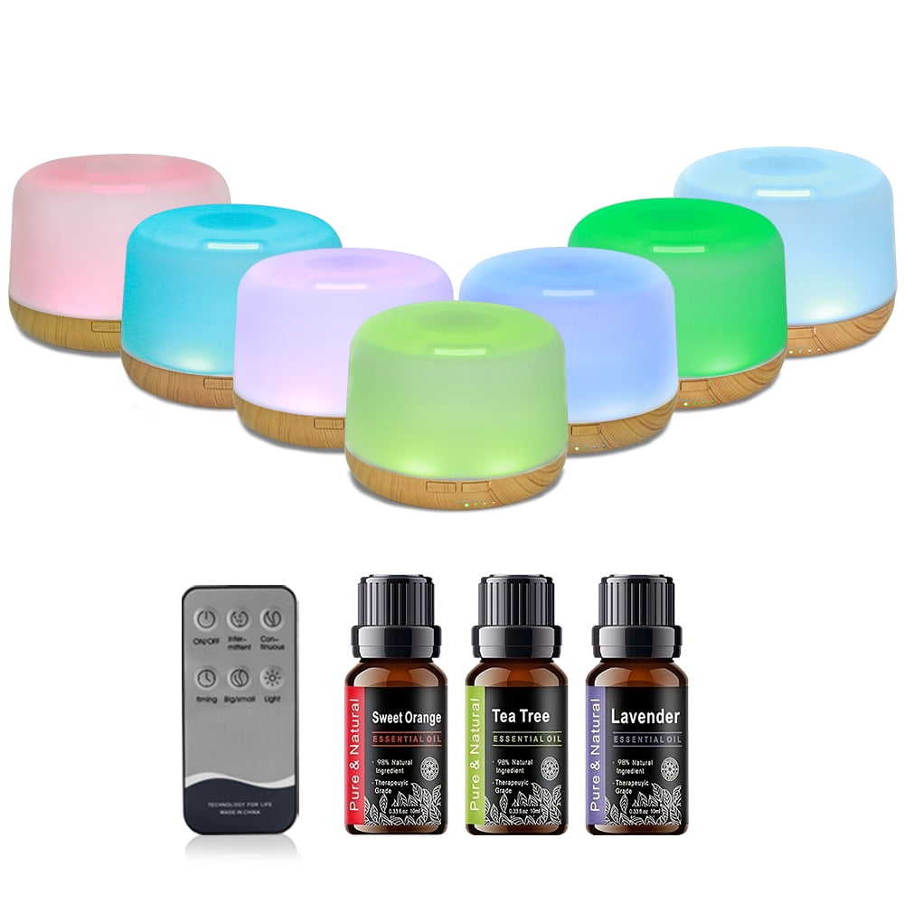 500ml Ultrasonic Essential Oil Diffuser & Humidifier with Remote, Auto-Off Timer, 7 Color Changing Night Light for Home, Office, Yoga