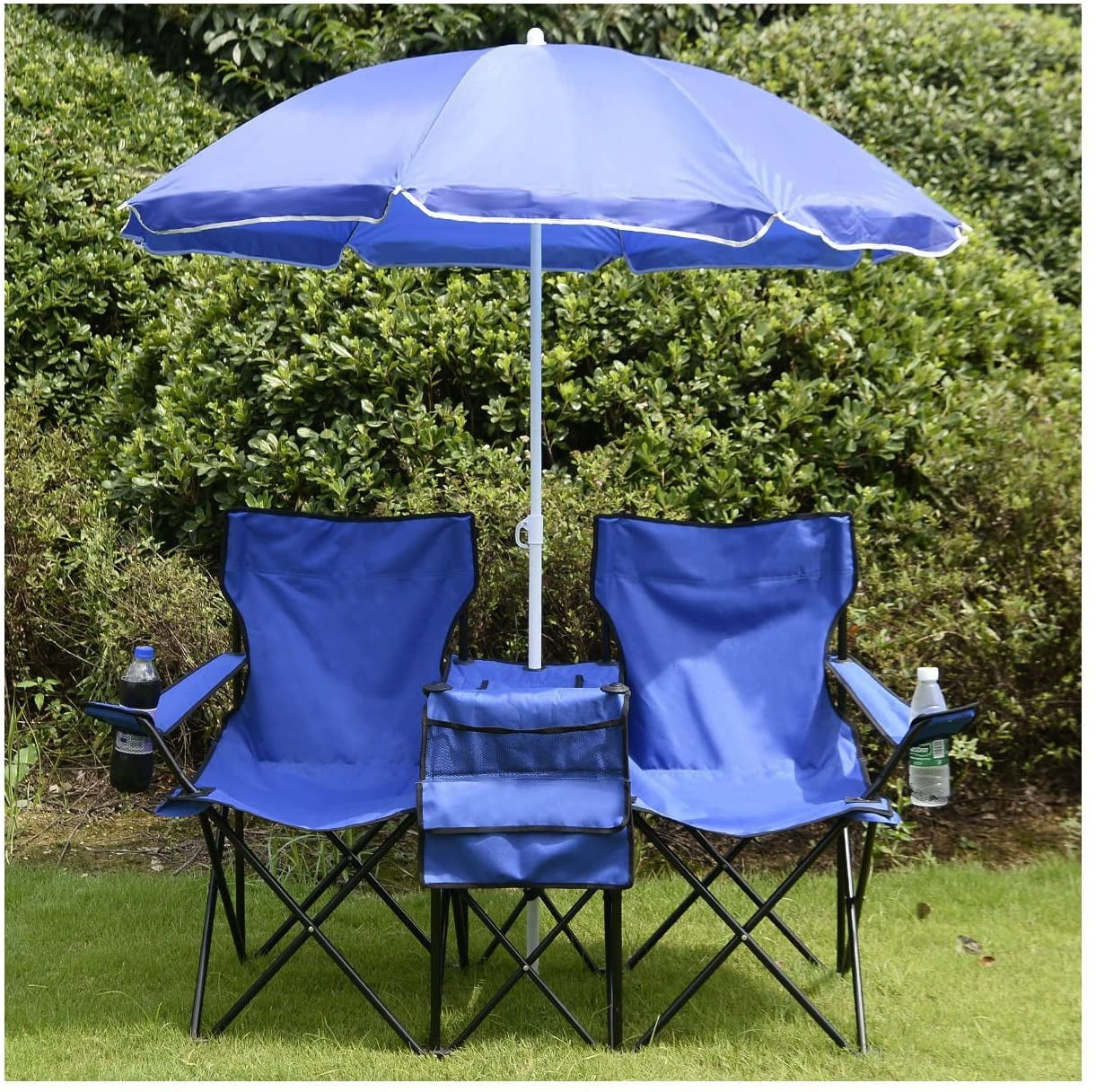 New Foldable Camping Pool Fishing Stool Double Beach Chairs with Umbrella&bag US 