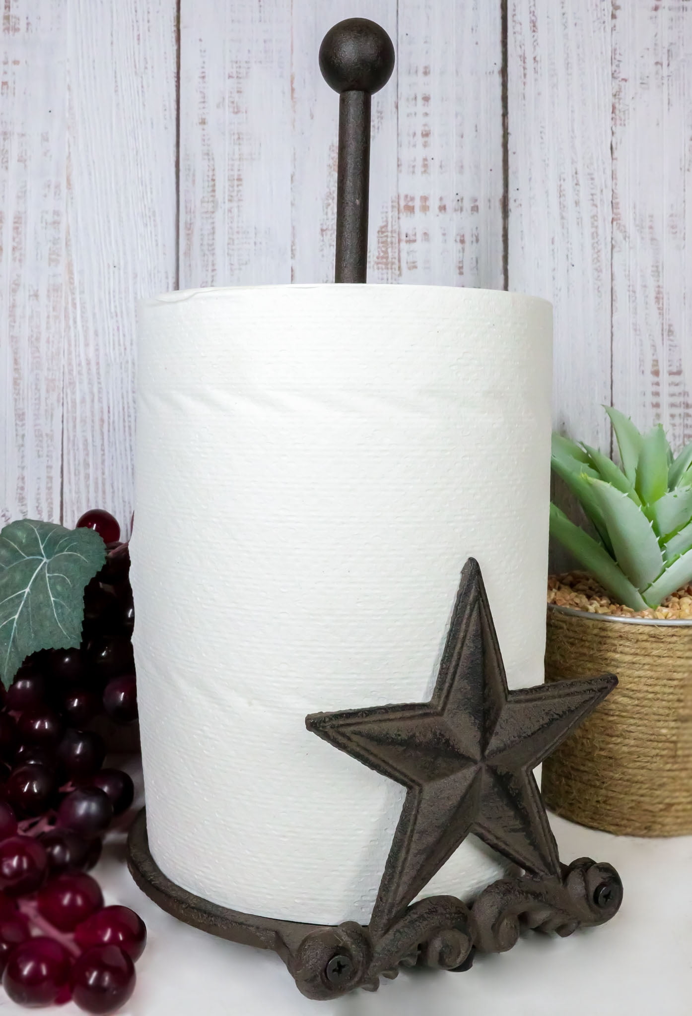 Metal Vintage Rustic Western Star & Scroll Art Paper Towel Holder Display Stand