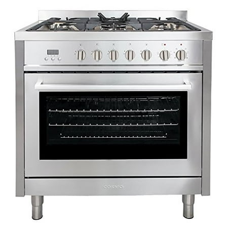 5 Burner Convection Gas Range - Cosmo F965 36-Inches Dual Fuel Gas Range with 3.8 cu. ft. Oven, 5 Burners, Convection Fan, Cast Iron Grates and Black Porcelain Oven Interior in Stainless Steel