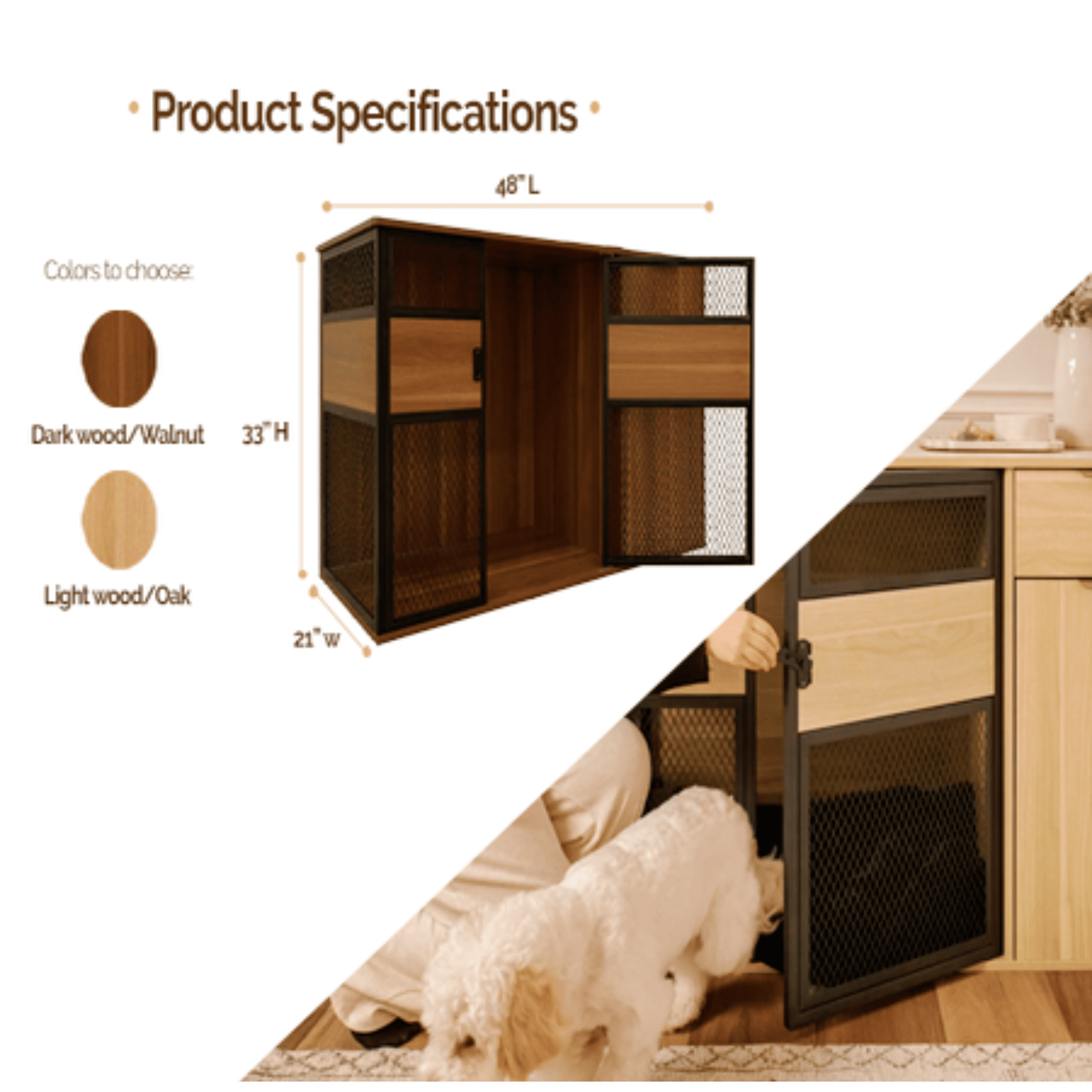 Lucky Kennels Clover Console Furniture Style 1 48" Wooden Crate for Dogs