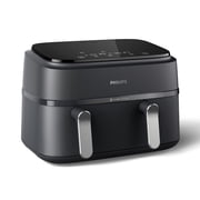 Philips 3000 Series Dual-Basket Airfryer, 9.5 Qt (9L) Capacity, Black, Silver Handles