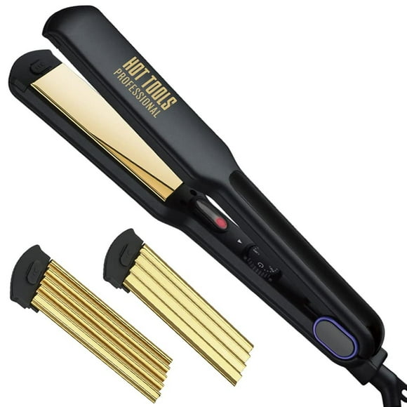 Crimpadora Profesional Hot Tools Oro 24 Quilates 3 en 1 y Plancha 1 ½"