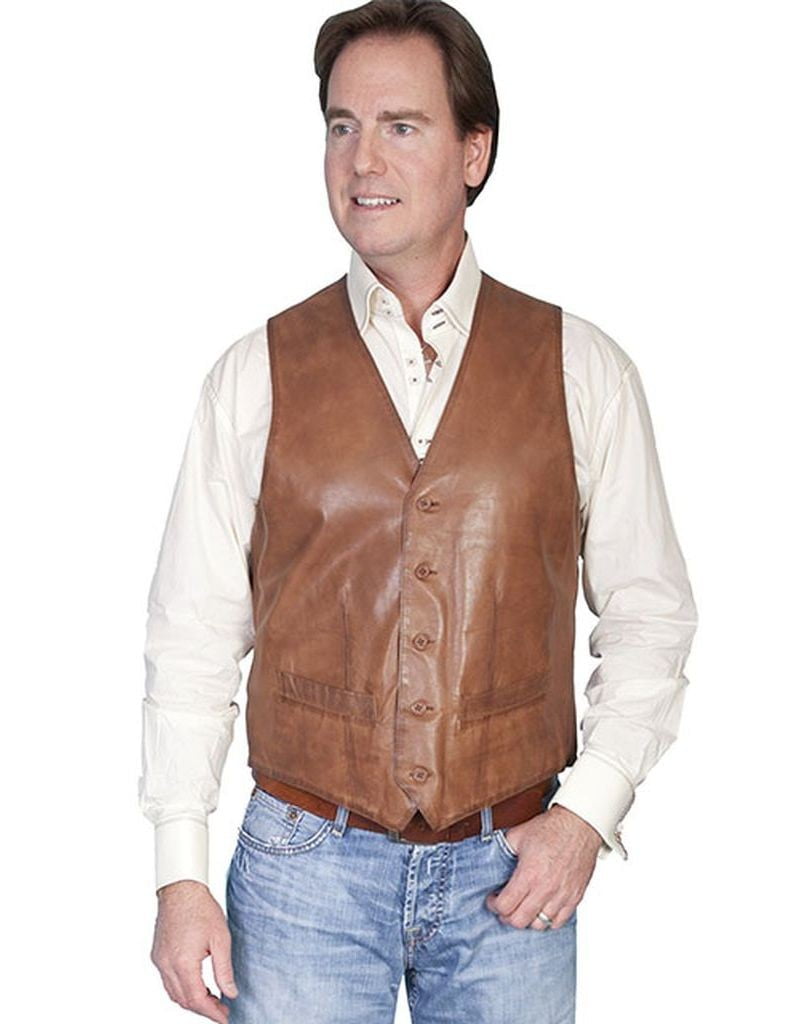 Scully Western Vest Mens Lambskin Leather Button Brown 12229