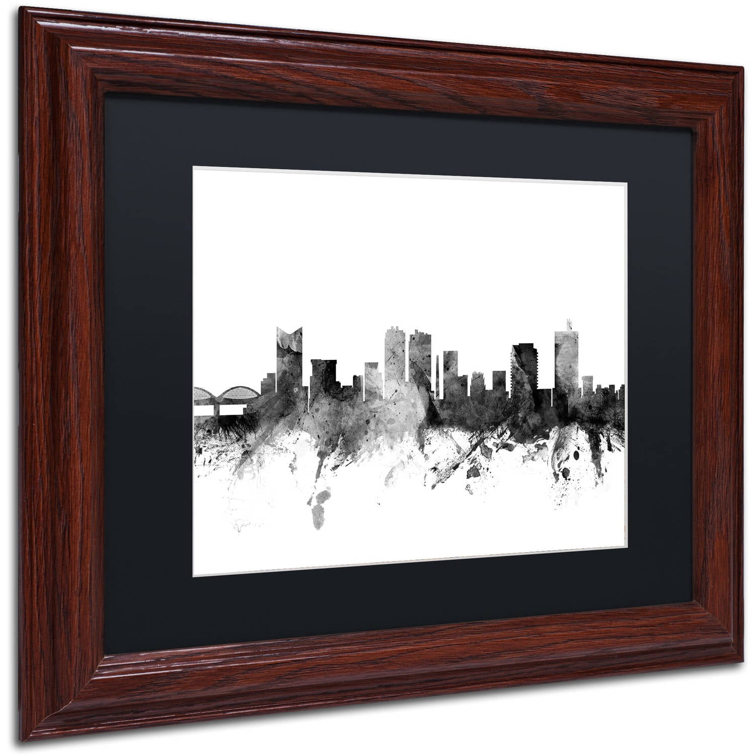 Trademark Fine Art "Fort Worth Texas Skyline B&W" Canvas Art by Michael Tompsett, Black Matte, Wood Frame