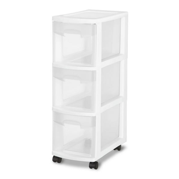 Sterilite Narrow 3 Drawer White Cart, 1 unit