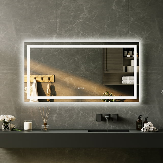 LED Bathroom Mirror with Lights - Backlit + Front Lit Dimmable Anti-Fog, Shatter-Proof Vanity Mirror with Memory Function (Horizontal/Vertical)