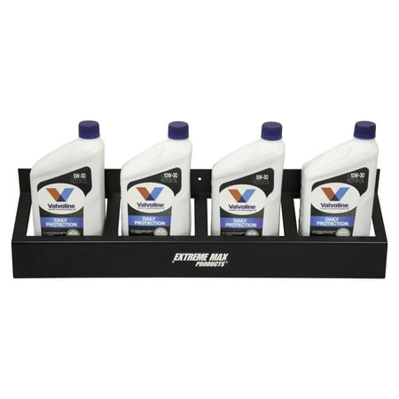 Extreme Max 5001.6484 Wall-Mount Aluminum 4-Quart Oil Jug Rack Holder for Race Trailer, Garage, Shop, Enclosed Trailer, Toy Hauler - Black