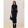 thumbnail image 4 of Women'S Fall Long Sleeve Bodycon Maxi Dresses Ruched Crew Neck Slim Fit Cocktail Party Dress Black L, 4 of 9