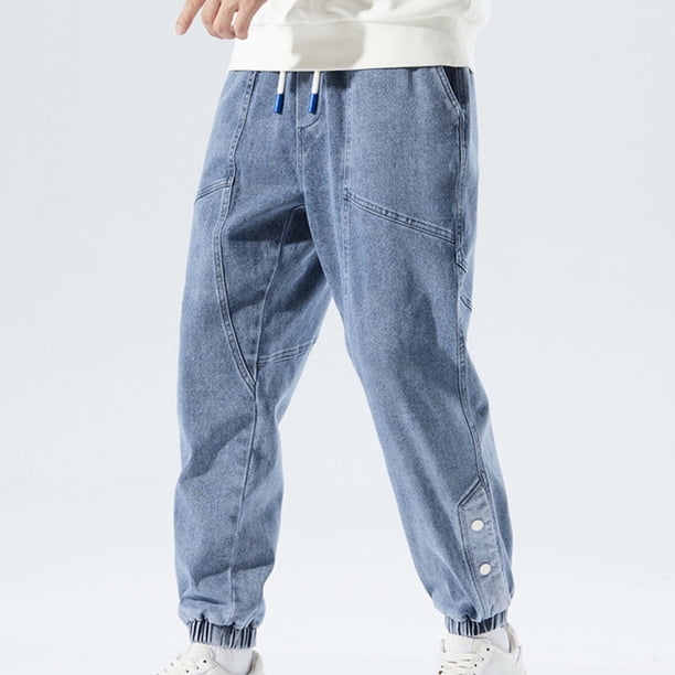 WILLBEST Jeans Mujer Pantalones Vaqueros de Moda para Hombre, Diseño Bordado, Talla Grande, Cómodos, Con Cordón, Informales, de Mezclilla, Cintura Elástica, Pierna Ancha, Holgados XXXL