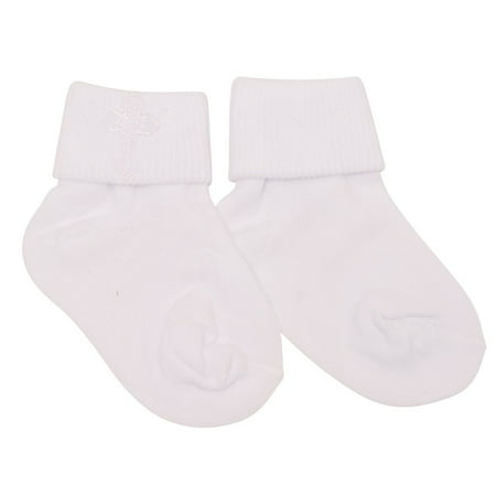 Piccolo Baby Girls White Cross Detail Ribbed Cuff Christening