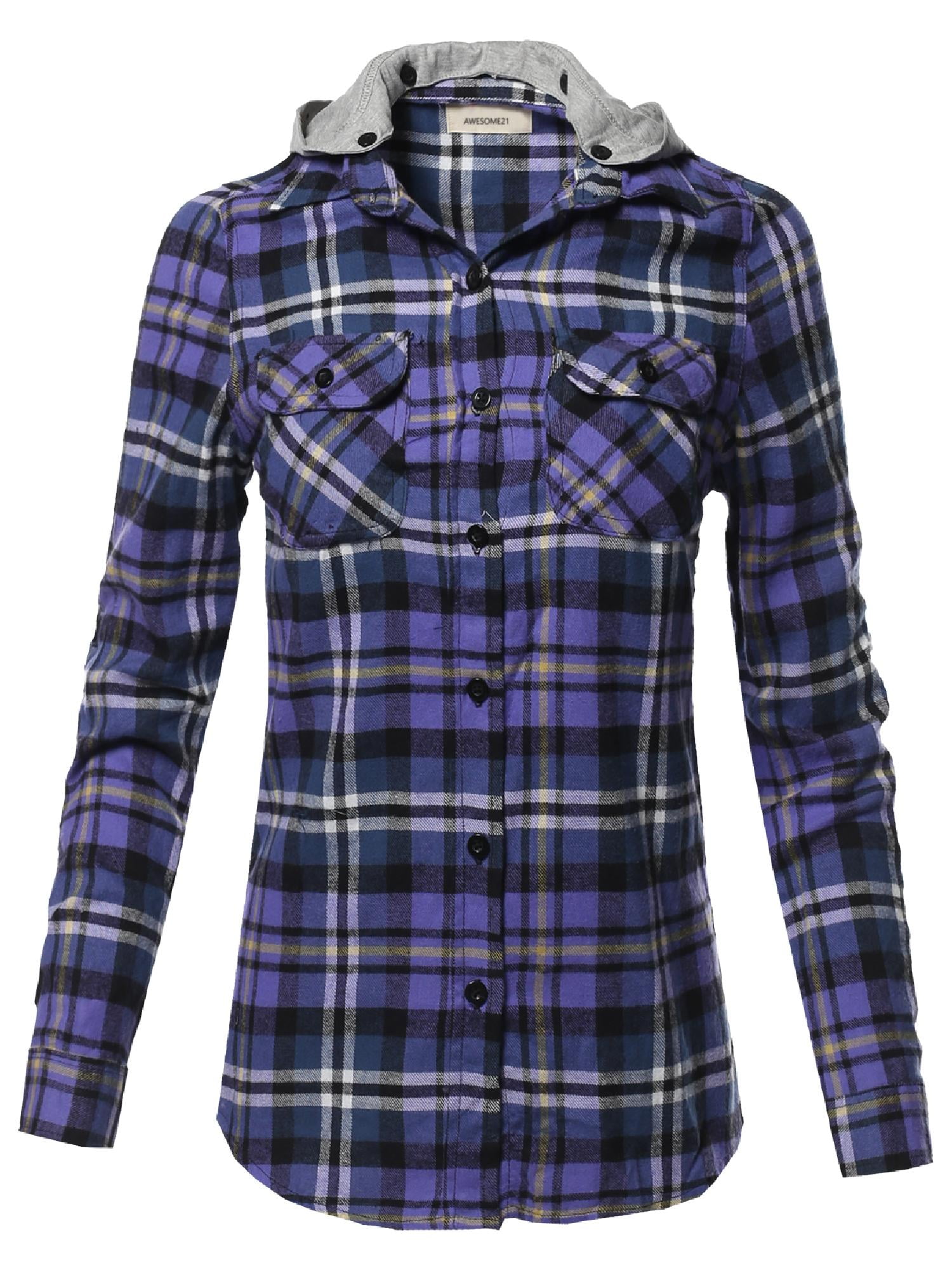 FashionOutfit Women's Casual Flannel Roll-Up Sleeve Button-Down Shirts ...